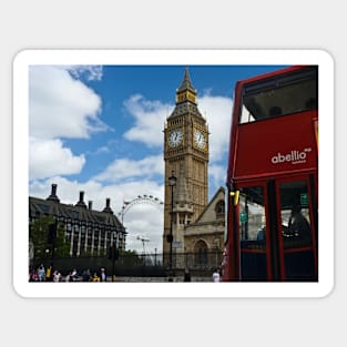 London: London eye, big ben and a red bus Sticker